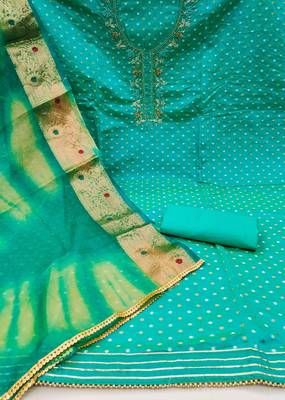 sea green cotton woven dress material 2