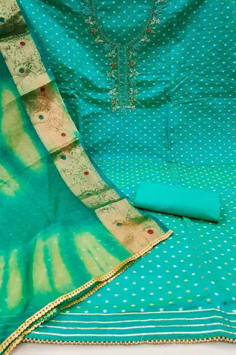 sea green cotton woven dress material