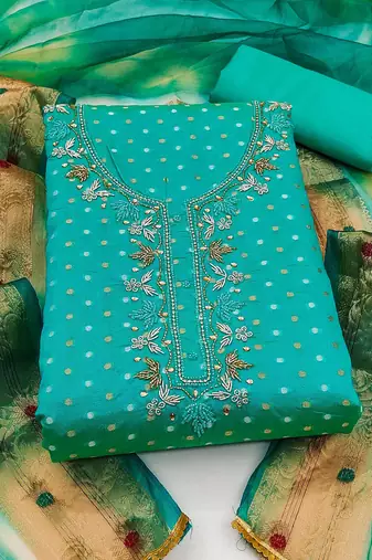 sea green cotton woven dress material