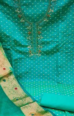 sea green cotton woven dress material 4