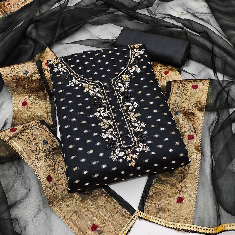 black cotton woven dress material