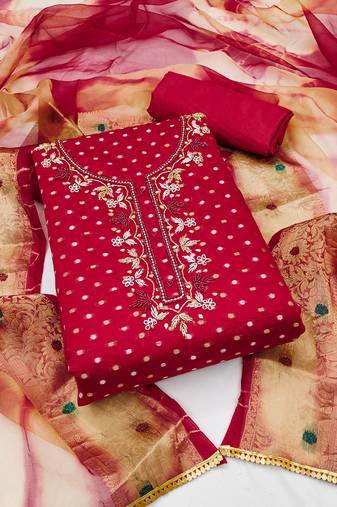 maroon cotton woven dress material