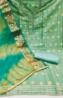 sea green cotton woven dress material 2