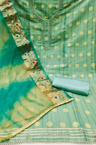 sea green cotton woven dress material