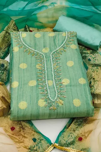sea green cotton woven dress material