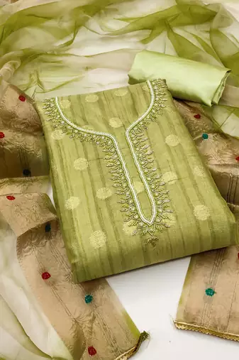 green cotton woven dress material