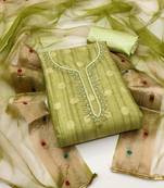 green cotton woven dress material