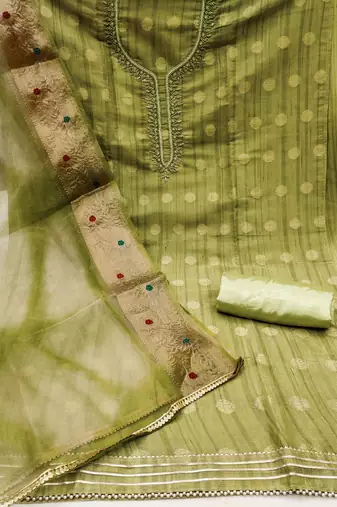 green cotton woven dress material