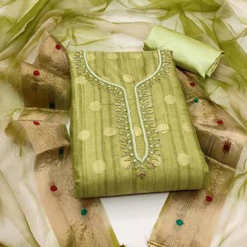 green cotton woven dress material 3