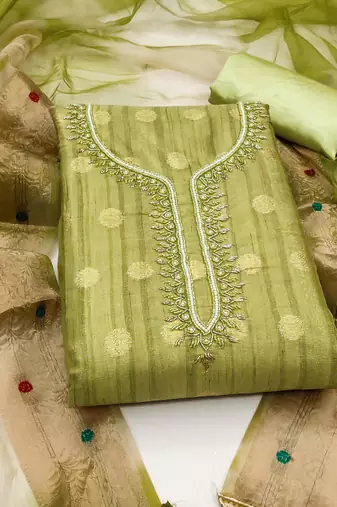 green cotton woven dress material