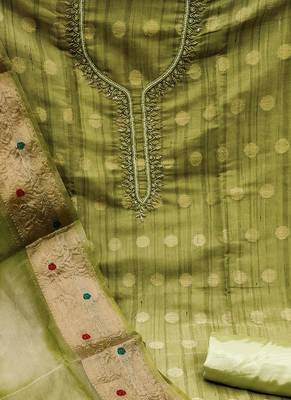 green cotton woven dress material 4
