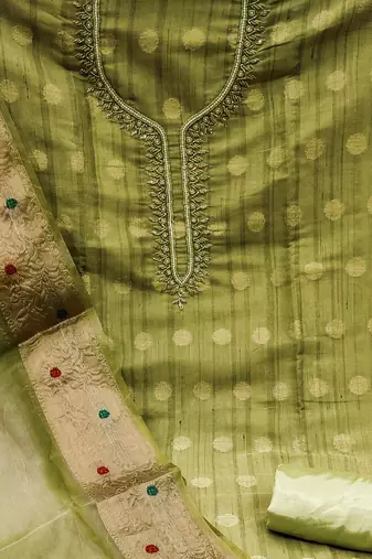 green cotton woven dress material