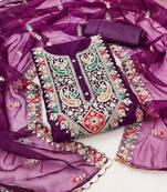 purple organza embroidered dress material