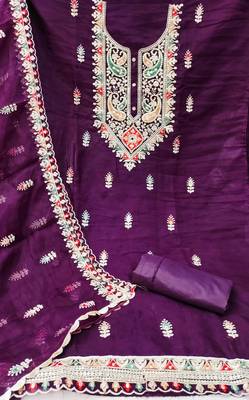 purple organza embroidered dress material 2