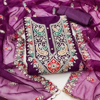 purple organza embroidered dress material 3