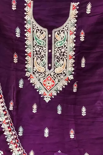 purple organza embroidered dress material