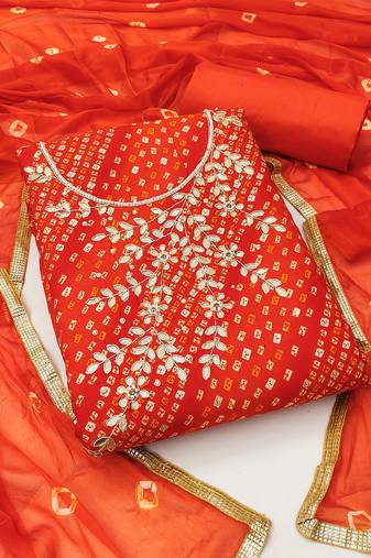 light red cotton hand embroidery dress material