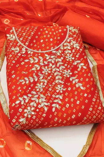 light red cotton hand embroidery dress material
