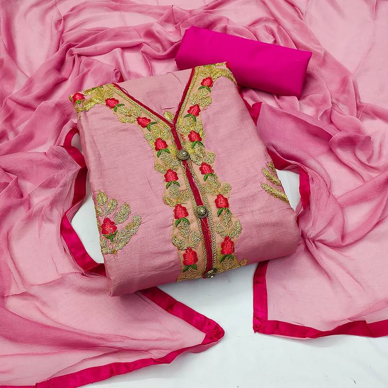 pink cotton embroidered dress material