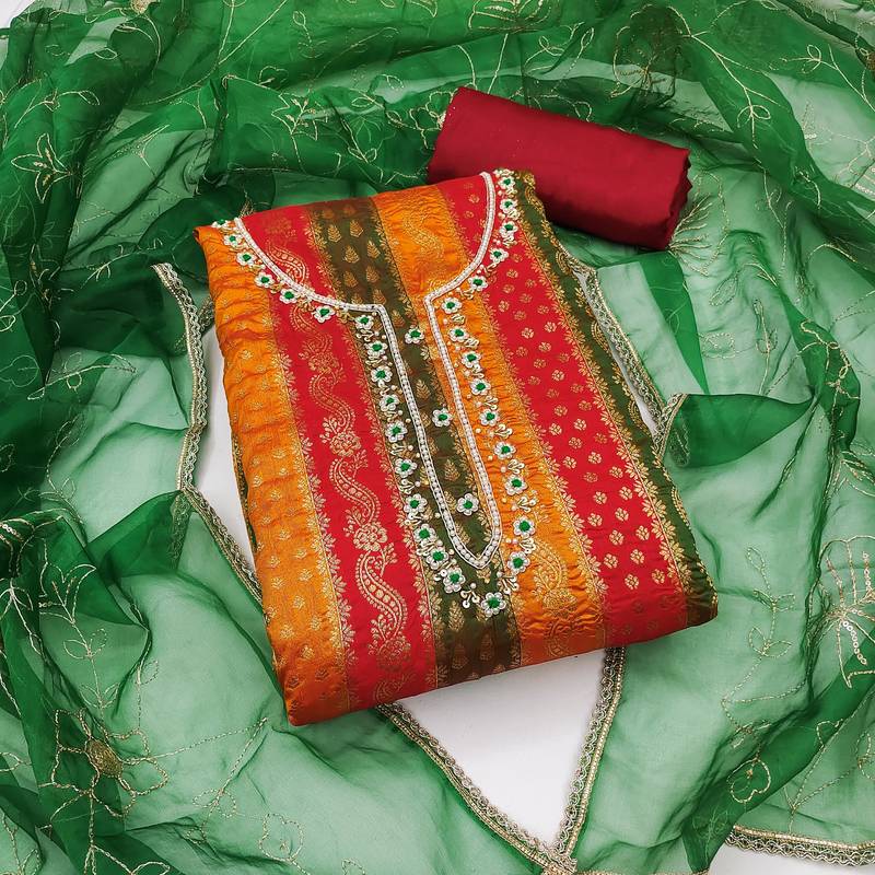 multicolor jacquard hand embroidery dress material