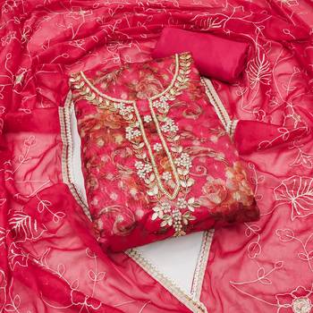 pink organza hand embroidery dress material 1