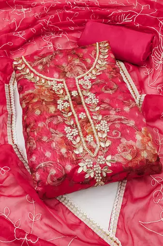 pink organza hand embroidery dress material