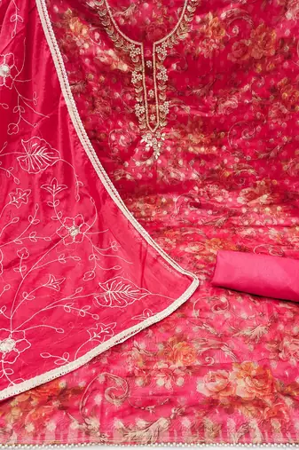 pink organza hand embroidery dress material