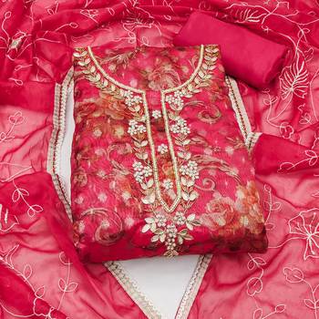 pink organza hand embroidery dress material 3