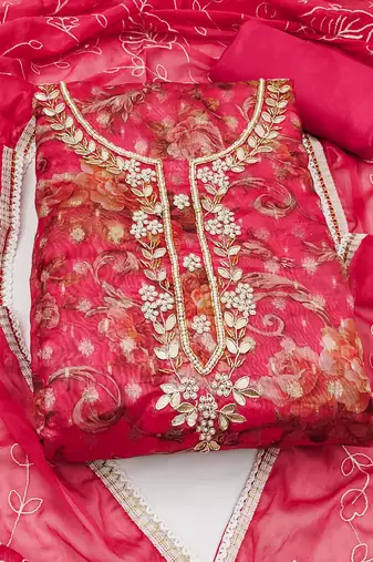 pink organza hand embroidery dress material