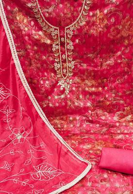 pink organza hand embroidery dress material 4