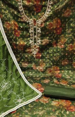 green organza hand embroidery dress material 4