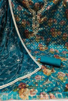 blue organza hand embroidery dress material 2