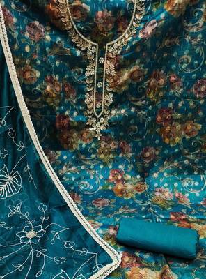 blue organza hand embroidery dress material 4