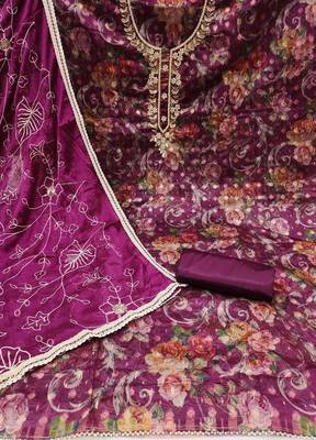 purple organza hand embroidery dress material 2