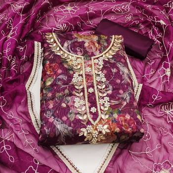 purple organza hand embroidery dress material 3