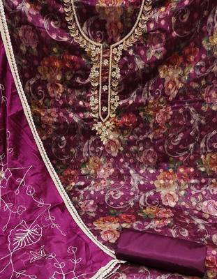 purple organza hand embroidery dress material 4