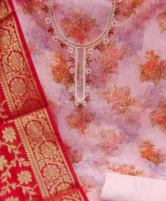 purple organza hand embroidery dress material 4