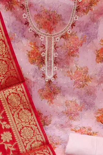 purple organza hand embroidery dress material
