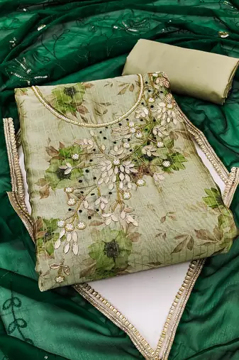 light green banarasi hand embroidery dress material