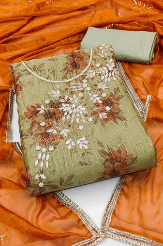 grey banarasi hand embroidery dress material