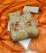 grey banarasi hand embroidery dress material