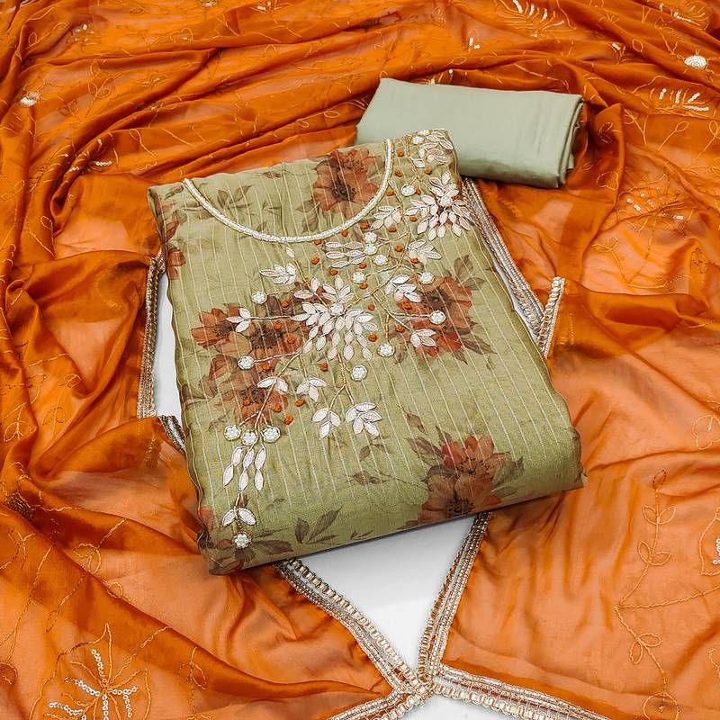 grey banarasi hand embroidery dress material