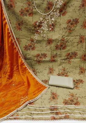 grey banarasi hand embroidery dress material 2