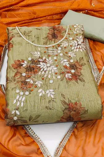grey banarasi hand embroidery dress material