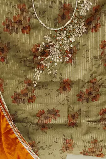 grey banarasi hand embroidery dress material
