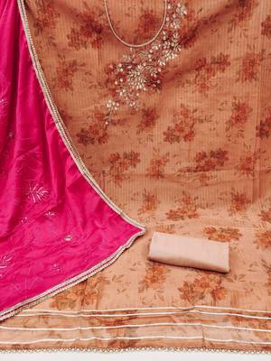 peach banarasi hand embroidery dress material 2