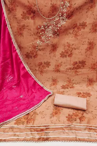 peach banarasi hand embroidery dress material