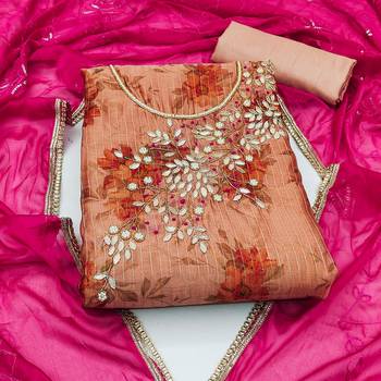peach banarasi hand embroidery dress material 3