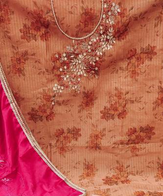 peach banarasi hand embroidery dress material 4