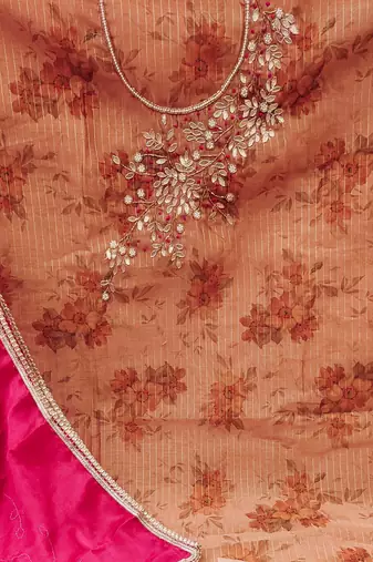 peach banarasi hand embroidery dress material